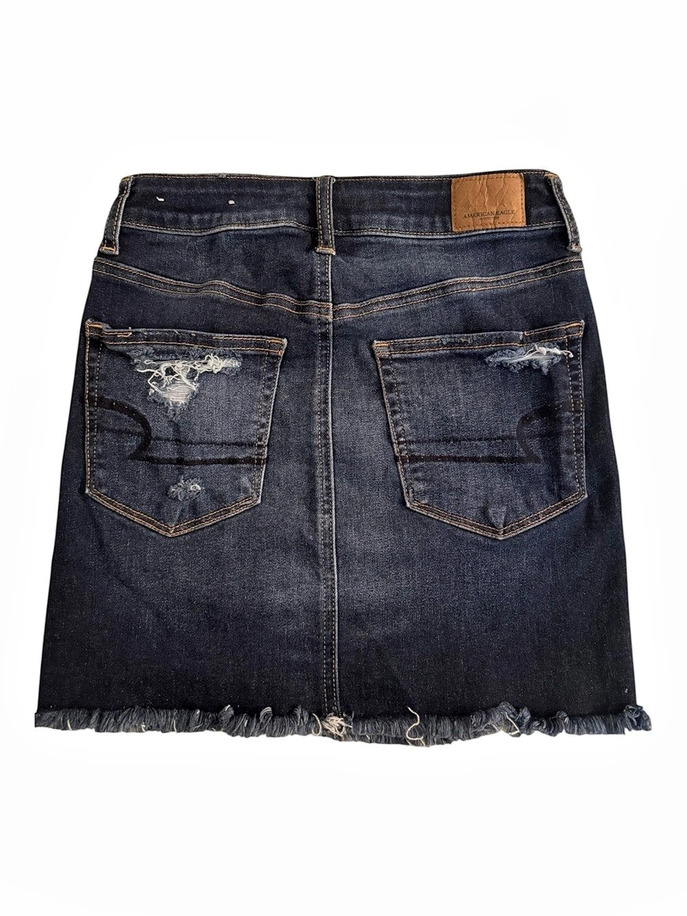 American Eagle Distressed Dark Wash Stretch Denim Mini Skirt Size 2 - Picture 2 of 5